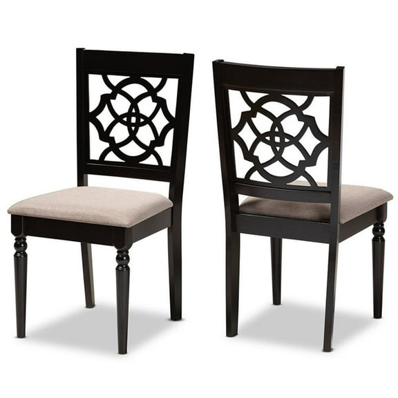 Bowery Hill Sand Fabric Espresso Finished 2-Piece Dining Chair Set