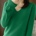 thumbnail image 6 of Htigea Soft Sweaters for Women Solid V Neck Jumpers Casual Long Sleeve Pullover Sweater Tops Green M, 6 of 7