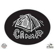 Camp Oval Black Camping Adventure Theme - 3" Vinyl Sticker - For Car Laptop I-Pad Phone Helmet Hard Hat - Waterproof Decal