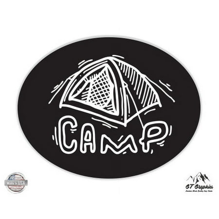 Camp Oval Black Camping Adventure Theme - 3" Vinyl Sticker - For Car Laptop I-Pad Phone Helmet Hard Hat - Waterproof Decal