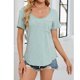thumbnail image 3 of Top de Manga Corta de Cuello en V de Color Sólido de las Mujeres con Bolsillo, Blusa Casual de Poliéster Ligero, 3 of 8