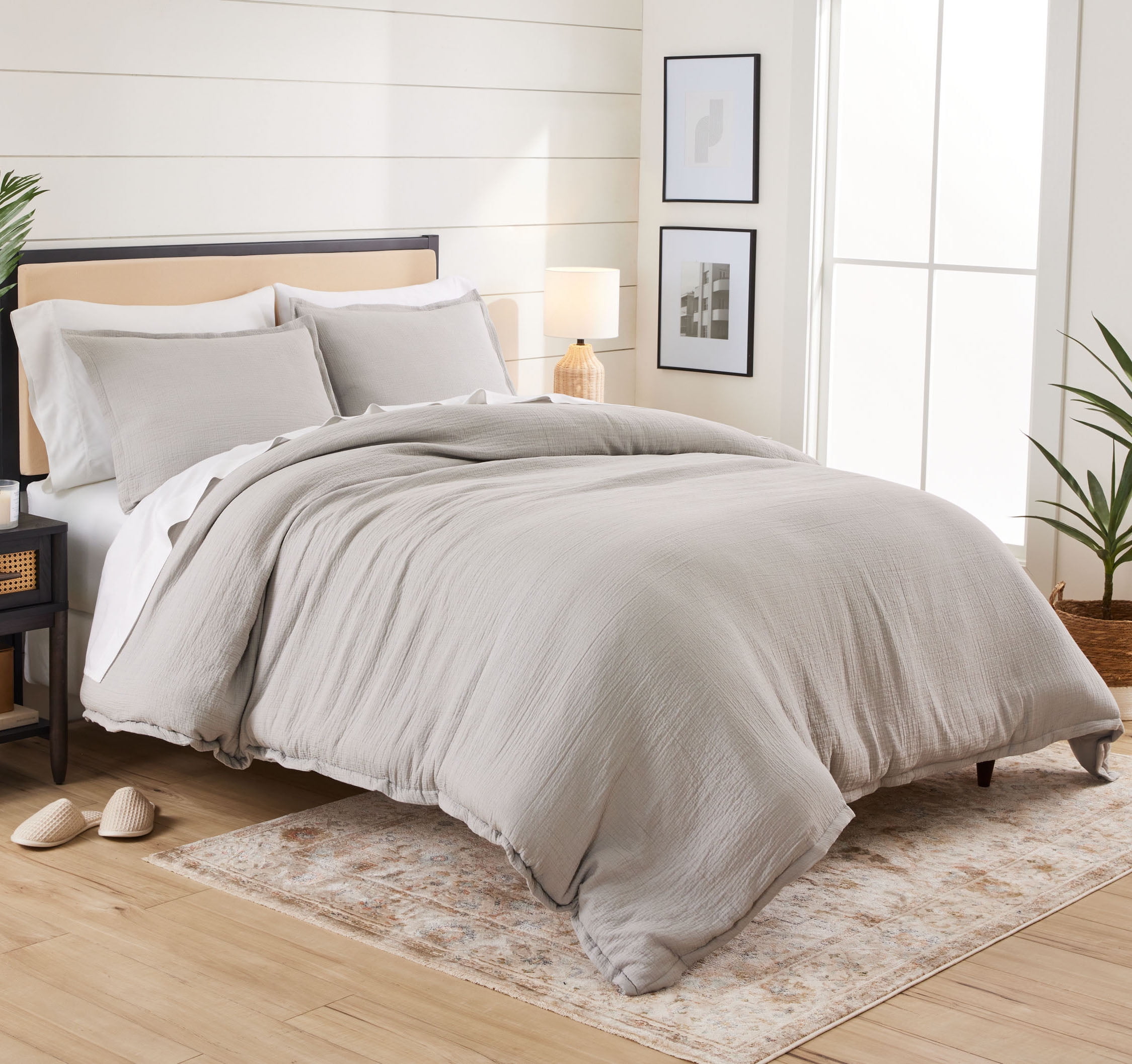 Better Homes & Gardens 3-Piece Soft Silver Crinkled Gauze Duvet Set, Adult Double/Queen