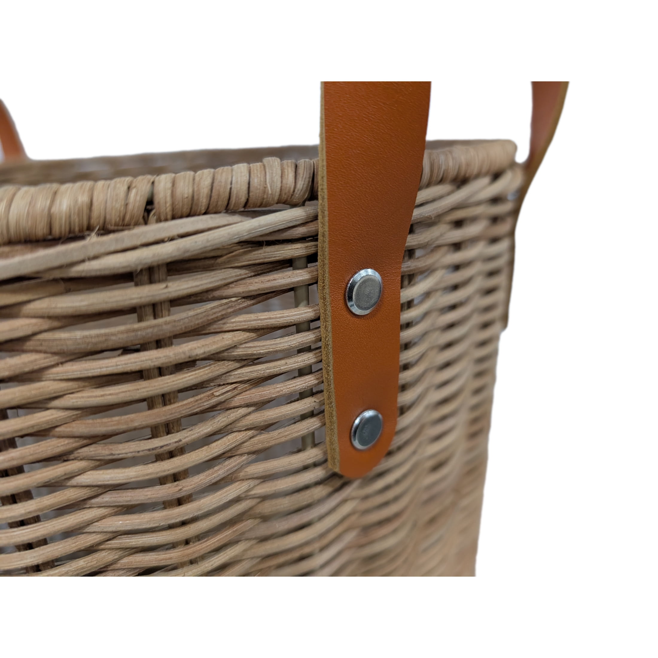 DecMode 16" x 20" Brown Rattan Handmade Woven Storage Basket with Leather Handles, 1-Piece