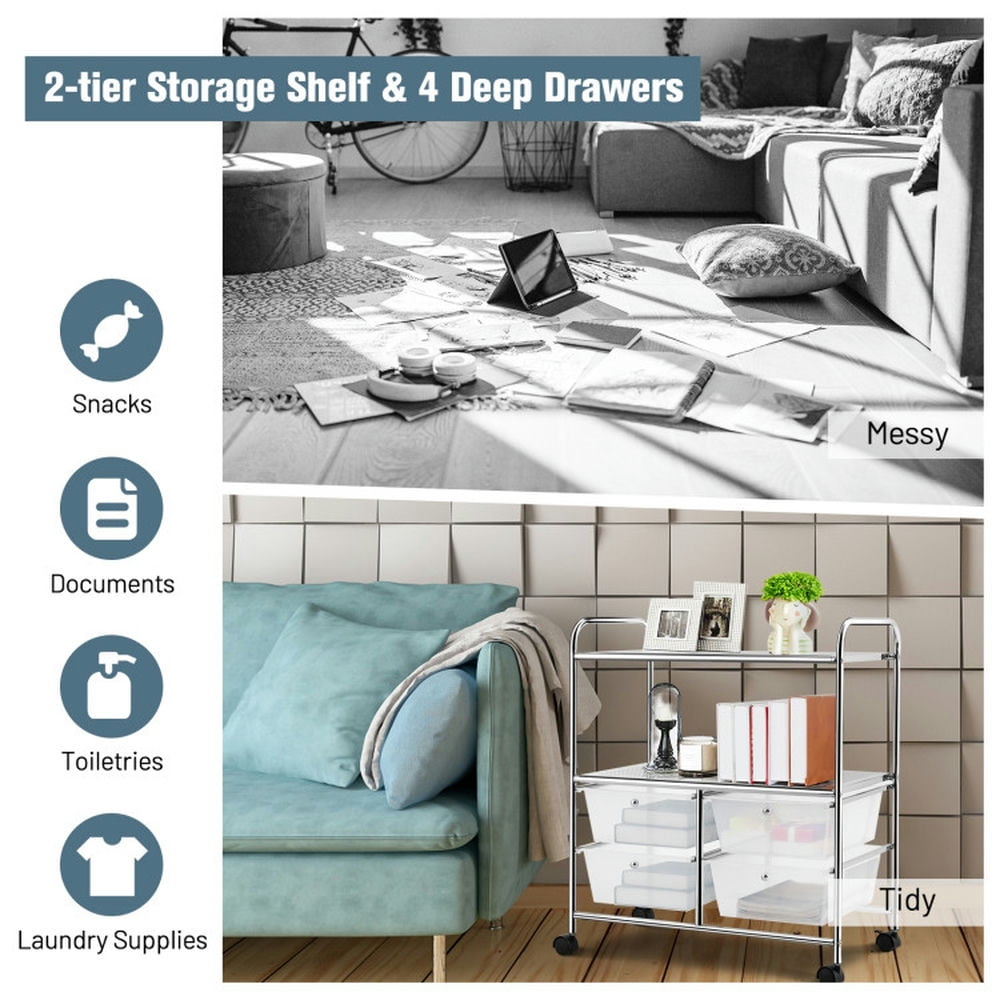 Demi Bonn 4 Drawers Shelves Rolling Storage Cart Rack with 4 Universal Casters, Transparent