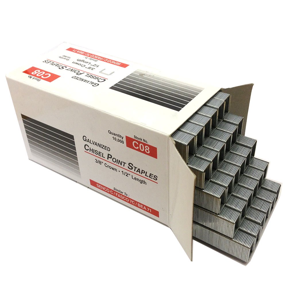 C08 Upholstery Fine Wire Staple 22 Gauge 3/8" Crown X 1/2" Leg (7108