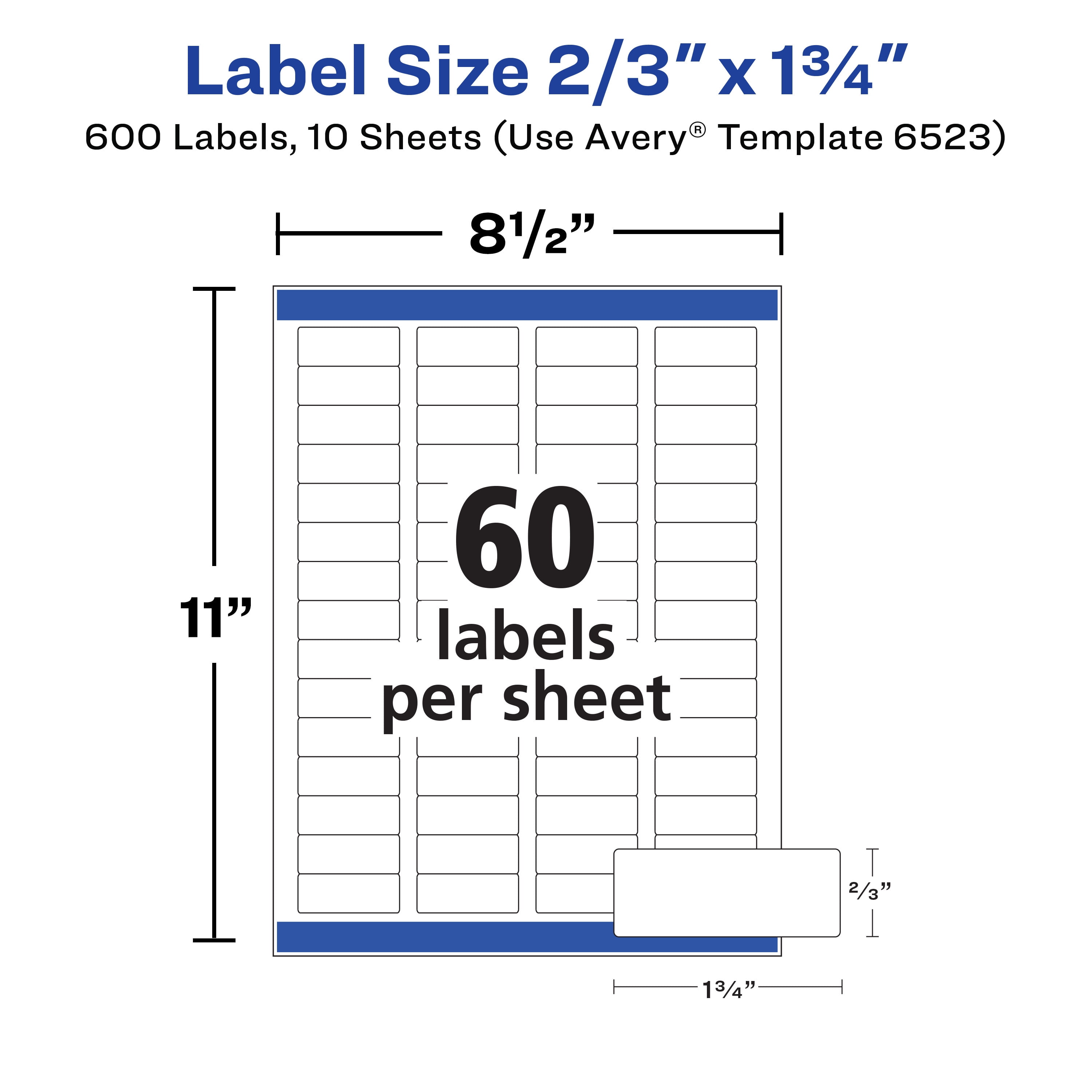 Avery Address Labels, Glossy White, 2/3" x 1-3/4", 600 Total (6523)