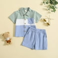 thumbnail image 2 of Huesdet Toddler Baby Boy Clothes Boys Summer Outfits Short Sleeve Patchwork T-Shirt and Solid Shorts Set(Blue,3-4 Years), 2 of 7