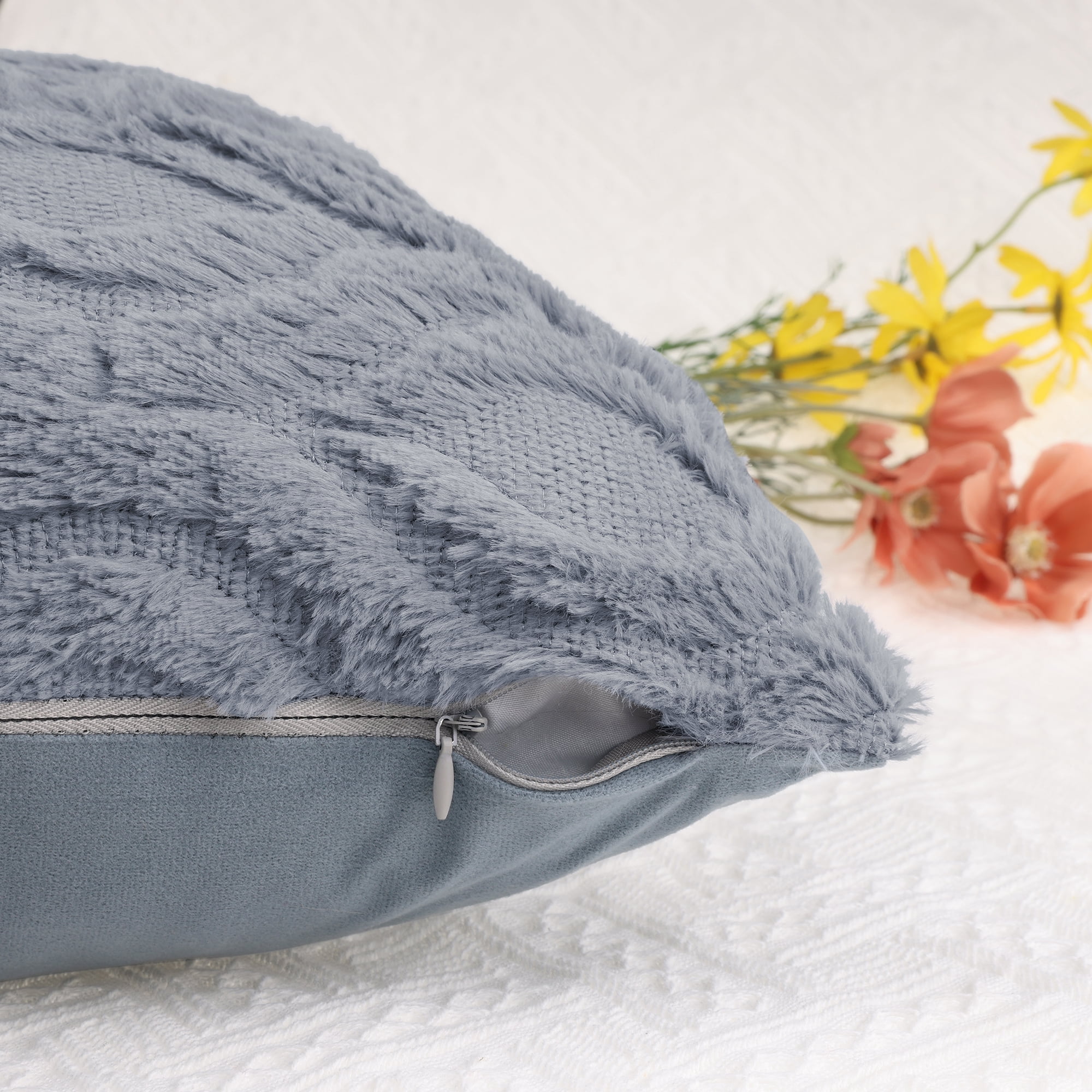 Unique Bargains Shaggy Plush Throw Pillow Covers Couch Pillow Covers (2 Count) Grey-2 18" x 18"