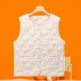 thumbnail image 3 of Women's Thermal Vest Sleeveless Single-breasted Closure Jacket Solid Color Round Neck Imitation Silk Cotton Padded Waistcoat for Autumn Winter Daily Wear, 3 of 8