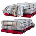 thumbnail image 6 of Organic Club Mackellar 100% Wool Throw Wrap 50x70'' (127x178 cm) Sheep Wool Plaid Throw Blanket with Fringe Wool Blanket for Couch Sofa or Bed, Beige and Gray, 6 of 12