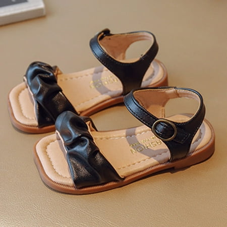 

Aayomet Children Shoes Fashion Flat Sandals Soft Surface Anti Slip Oversized Casual Open Toe Children Dress Sandal for Girls Black 10