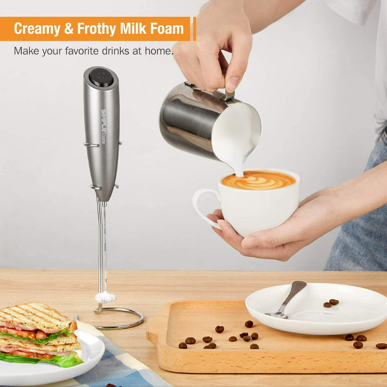 Milk Frother Handheld Battery Operated Electric Foam Maker, Drink Mixer with Stainless Steel Whisk and Stand for Cappuccino, Bulletproof Coffee, Latte