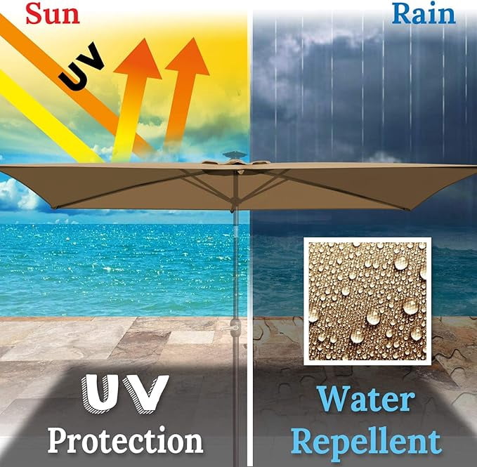 ALUVIERA 6-Rib 10'x6.5' Solar Patio Umbrella Replacement Canopy cover for Outdoor