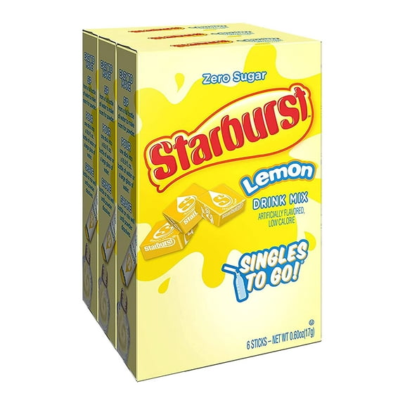 Starburst Lemon Singles To Go Drink Mix, 0.59 oz, 6 CT (Pack of 12)