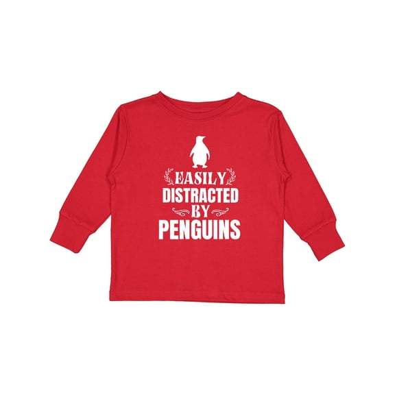 Inktastic Easily Distracted by Penguins Boys or Girls Long Sleeve Toddler T-Shirt