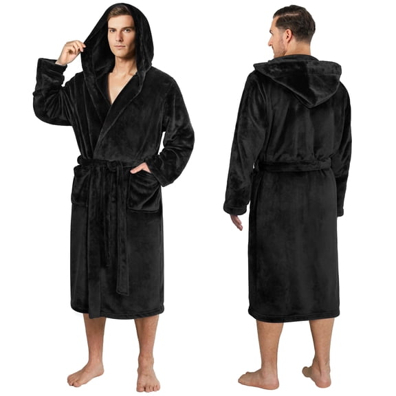 PAVILIA Men's Soft Hooded Bathrobe Lightweight Robe for Men, Black S/M