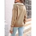 thumbnail image 3 of Women'S Striped Sailor Collar Cuffs V-Neck Regular Fit Knit Sweater Wheat Yellow L, 3 of 6