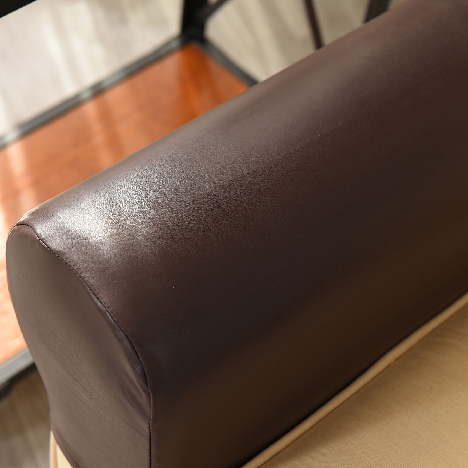 PU Leather Armrest Covers, Stretch Couch Arm Cover Water Resistant Sofa Arm Protector Furniture Protector for Living Room-brown-2 pcs