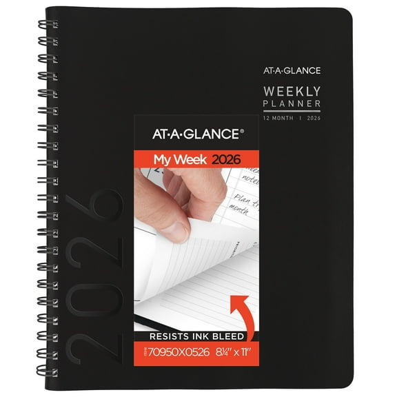 AT-A-GLANCE Contemporary 2026 Weekly Monthly Planner Black Large 8 14 x 11 -