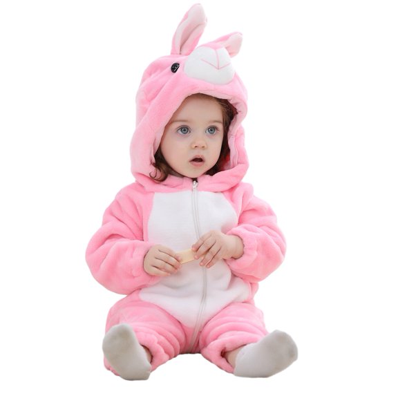 Baywell Baby Boys Girls Flannel Animal Onesie Hooded Romper Long Sleeve Zipper Fleece Jumpsuit Cartoon Bodysuit Winter Autumn Warm Outwear Outfits, 0-36M