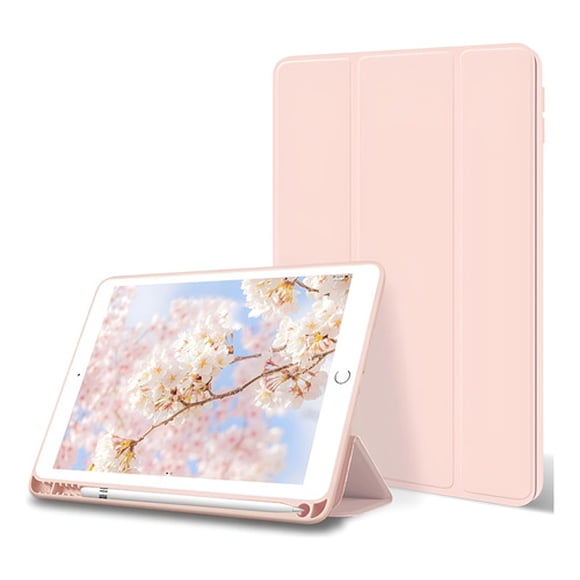 Funda para iPad 7ª/8ª/9ª Gen 10.2” con Porta Lápiz (Color Rosa, con Stickers)