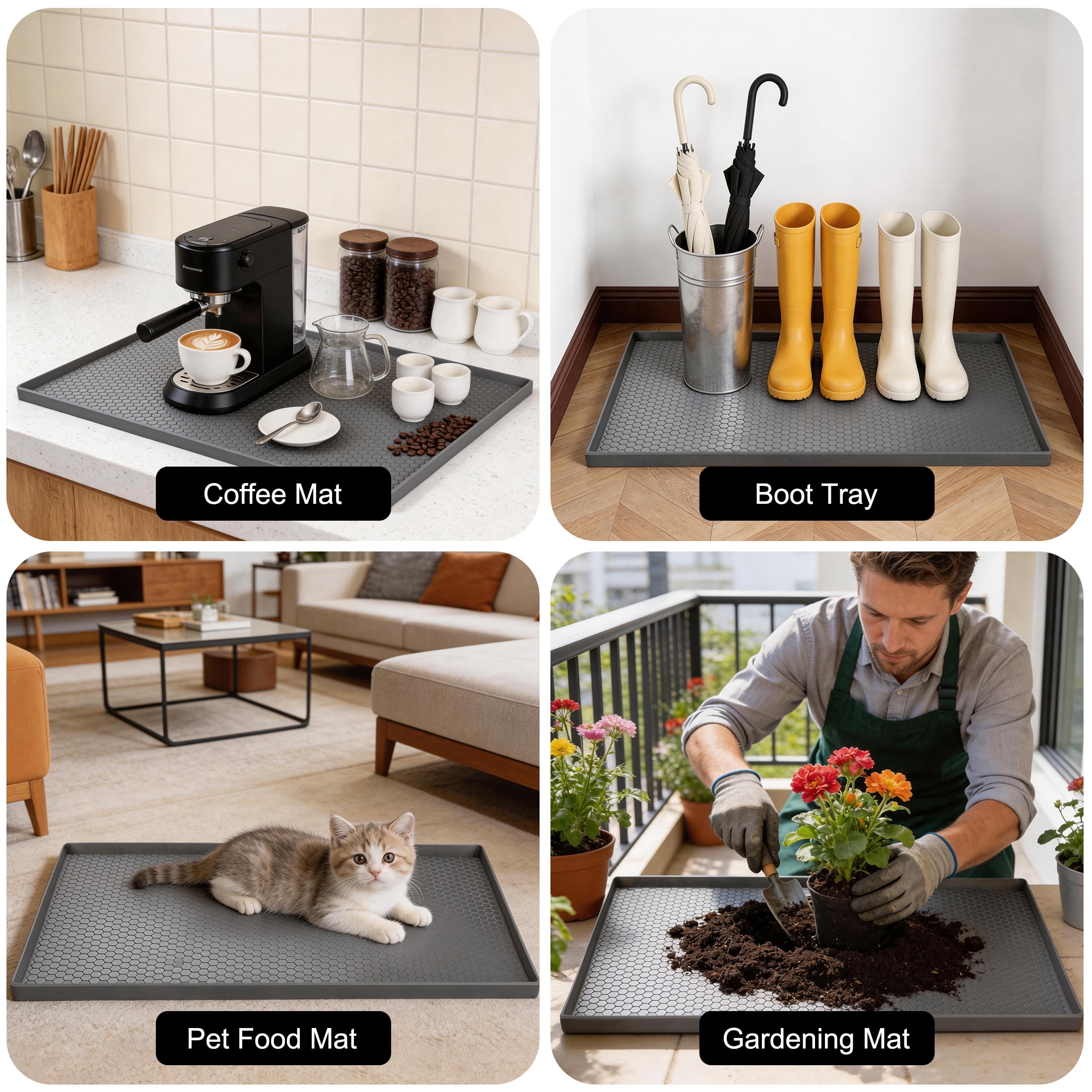 GARITIN Under Sink Mat 34" x 22", Waterproof Silicone Kitchen Cabinet Liner, Non-Slip Protector for Bathroom & Laundry, Gray