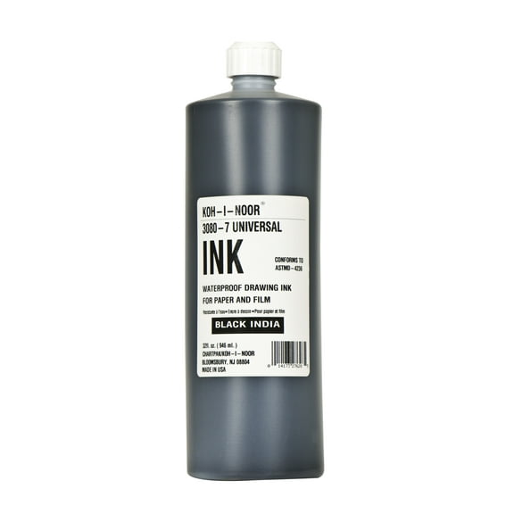 Koh-I-Noor Black Pigment-Based Universal Drawing Ink, 32 oz. Bottle