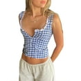 thumbnail image 2 of Douhoow Women's Plaid Tank Tops Summer Vest Sleeveless Button Down Lace Trim Crop Tops, 2 of 6