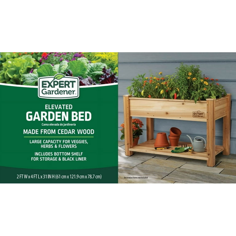 Free Shipping! Expert Gardener Natural Wood Raised Garden Bed, 4