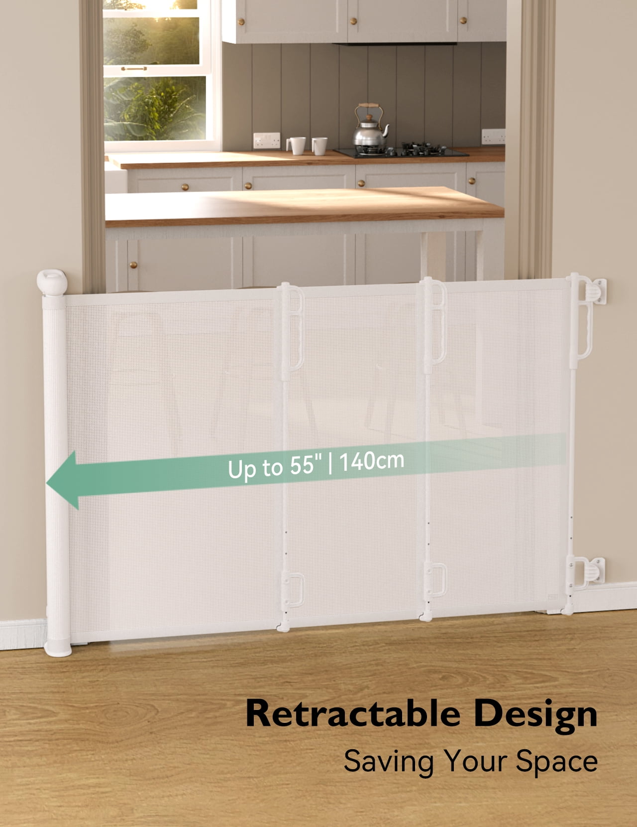 Momcozy Auto Lock Retractable Baby Gate, Stairs Safety Gate for Baby and Pet, 33" X 55", for Stairs, Doorways, Hallways