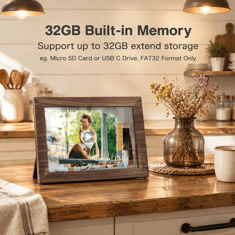 10.1 Inch Smart WiFi Digital Picture Frame, Brown Woodgrain, 32GB Built ...