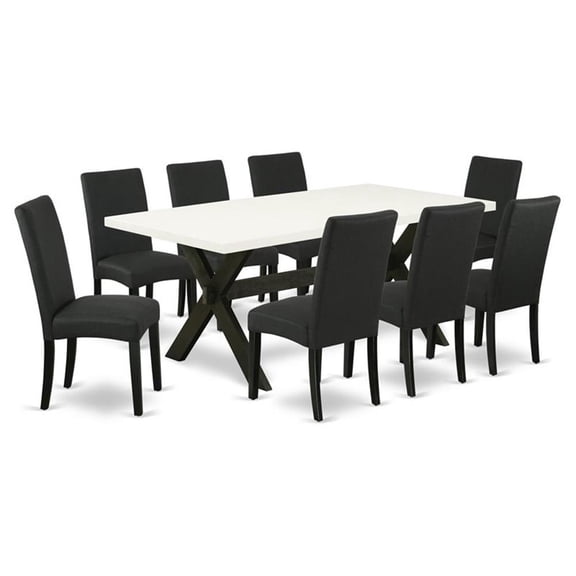 East West Furniture X-Style 9-piece Wood Kitchen Set in White and Black