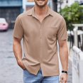 thumbnail image 2 of Baqcunre Graphic Tees Men New Men'S Casual Buckle Short Sleeved Loose Fitting Beach Roman Knit Shirt Top Short Sleeve Button Down Men Tops For Men Khaki XXL, 2 of 7