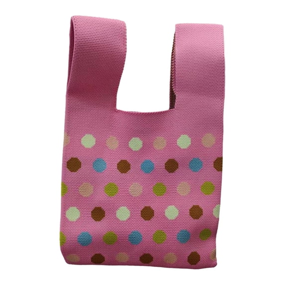 Knitted Shoulder Wrist Bag Woven Women Handbag for Travel Dating Beach Party Pink