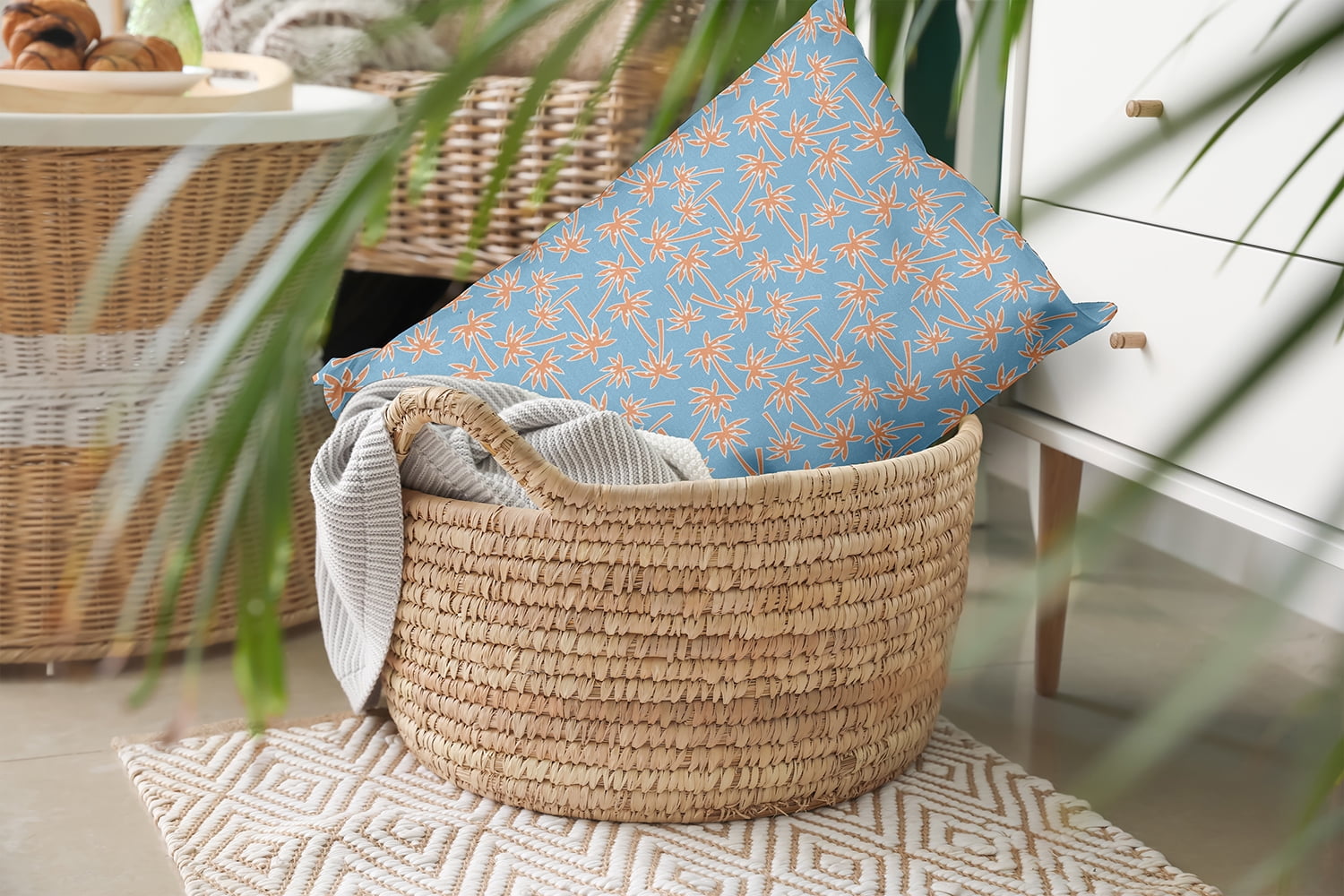 20" x 14" Simply Daisy Palm Tree Pattern Polyester Indoor/Outdoor Pillow, Carolina Blue Qty 1