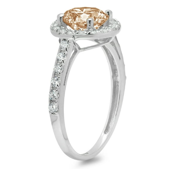 1.86 ct Round Cut Simulated Champagne Diamond Halo Engagement Ring for Women in 18K White Gold
