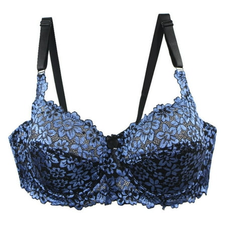 SMihono Savings Women s Sexy 1/2 Cup Lace Bra Balconette Mesh Underwired Demi Shelf Bras Plue Size Padded See Through Bralettes Blue 85