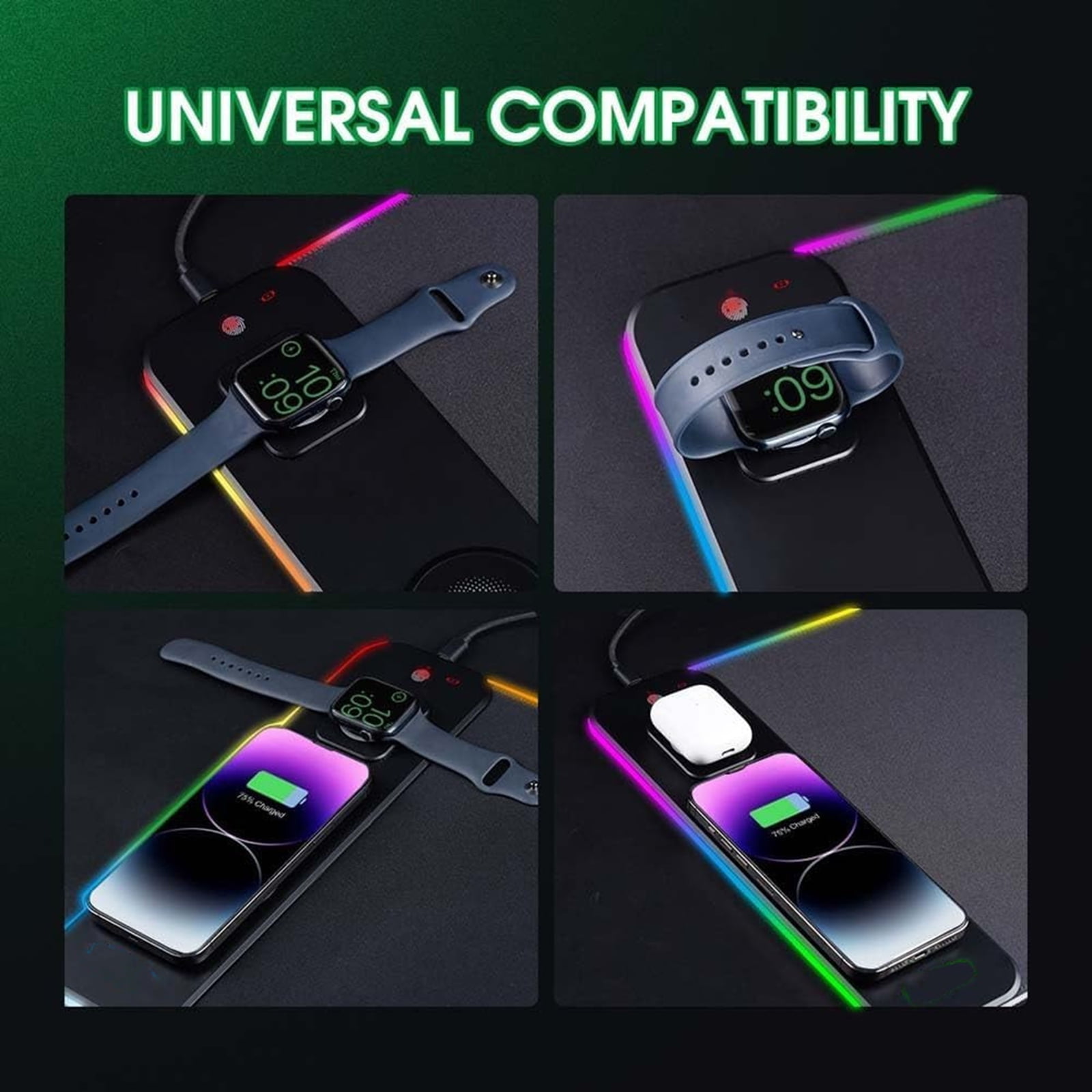 Bxaolu Wireless Charging Mouse Pad, RGB Gaming Mousepad, 31.5"x11.8" Large Desk Pad, 15Light Modes, Ultra-Smooth Surface, Non-Slip Base, Computer Keyboard Mat for MacBook, PC, Laptop, Black