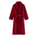 thumbnail image 4 of Fleece Robes for Men Long Sleeve Plush Bathrobes with Pockets and Belt Open Front Casual Solid Thermal Warm Flannel Ankle Length Loungewear Bath Robe, 4 of 7
