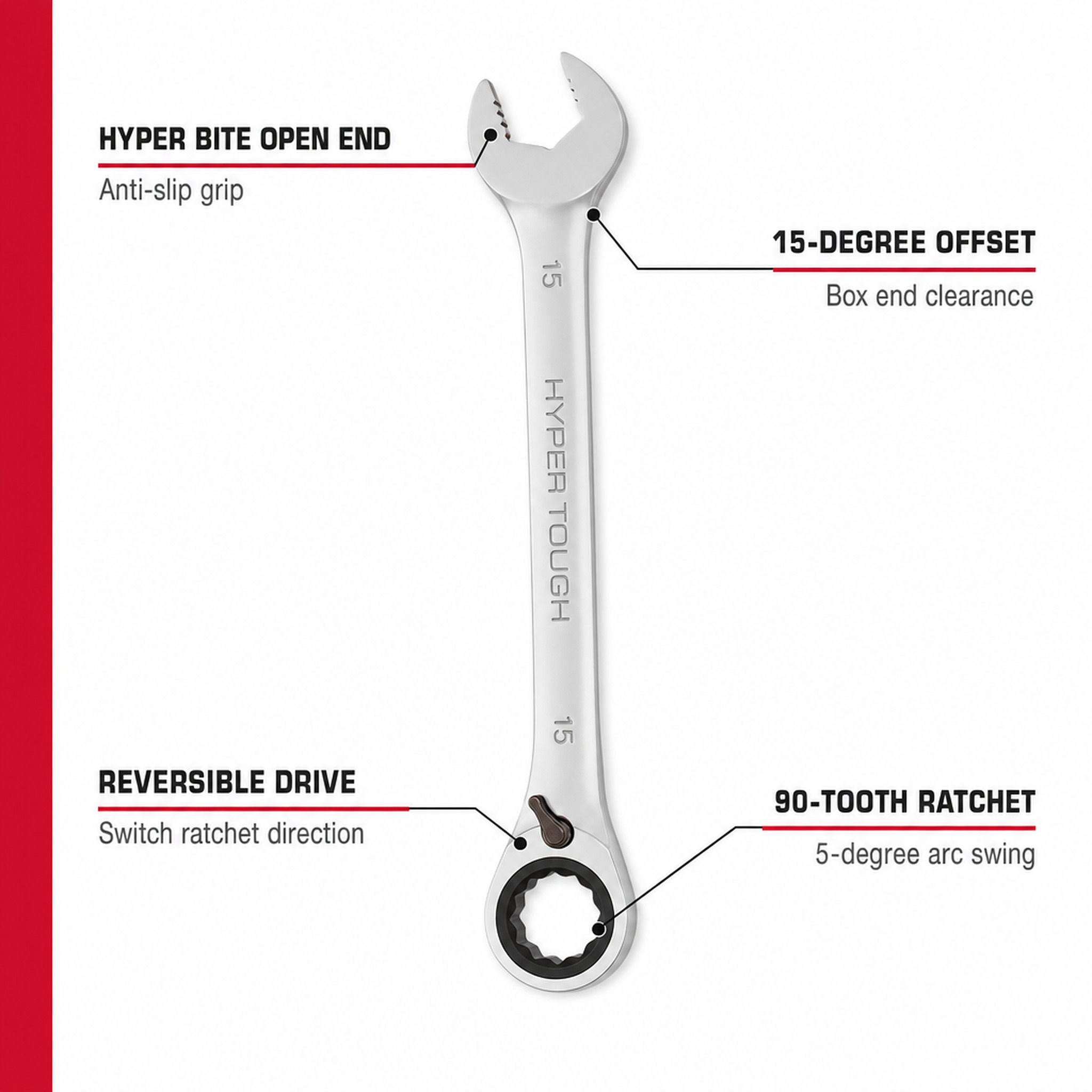 Hyper Tough 12-Piece Reversible Ratcheting Wrench Set, Metric photo 4