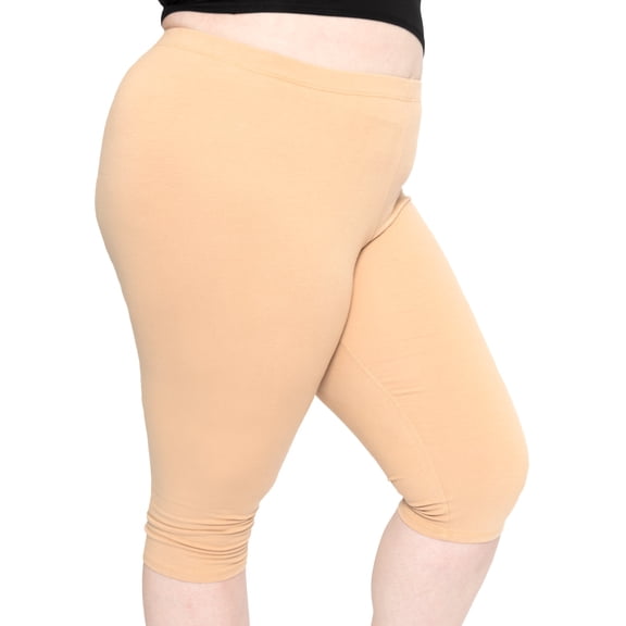 Stretch Is Comfort Women's Cotton Knee Length Leggings Beige 4X