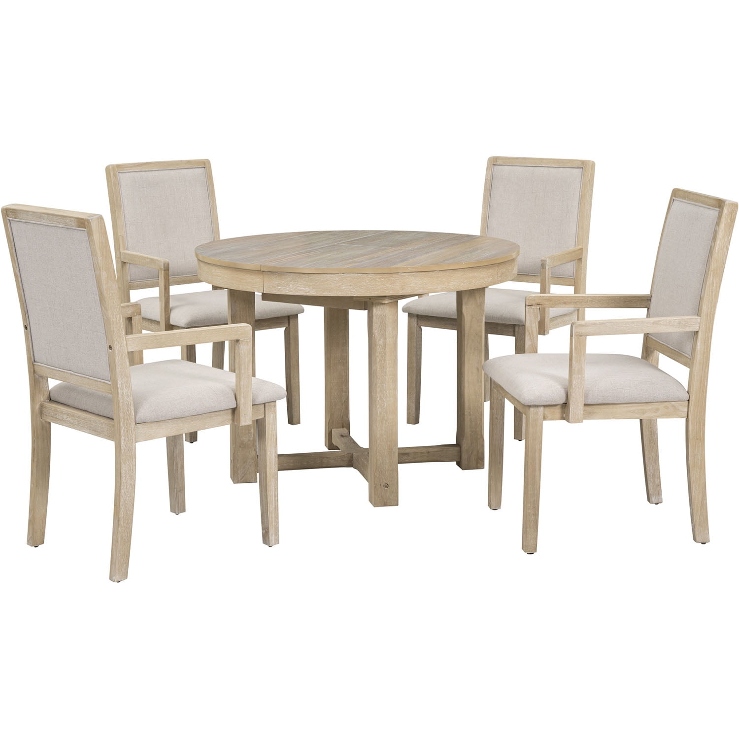 Kepooman 5 Piece Dining Room Table Set for Home, 4 Upholstered Dining Chairs with Armrests, Extendable Butterfly Leaf Wood Dining Table, Natural Kepooman 5 Piece Dining Room Table Set for Home, 4 Upholstered Dining Chairs with Armrests, Extendable Butterfly Leaf Wood Dining Table, Natural