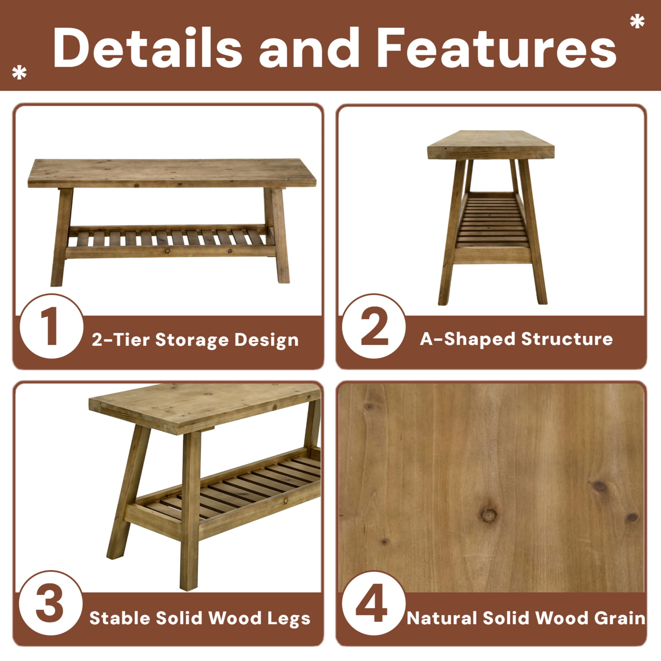 Noble House Farmhouse Wooden Entryway Bench, Distressed Wood 2-Tier Narrow Storage Bench with Open Shelf, Gray