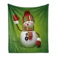 thumbnail image 1 of Snowman Soft Flannel Fleece Blanket, 3D Style Fun Character Greeting Traditional Colors Seasonal Celebration Theme, Cozy Plush for Indoor and Outdoor Use, 50" x 70", Green Red White, by Ambesonne, 1 of 6