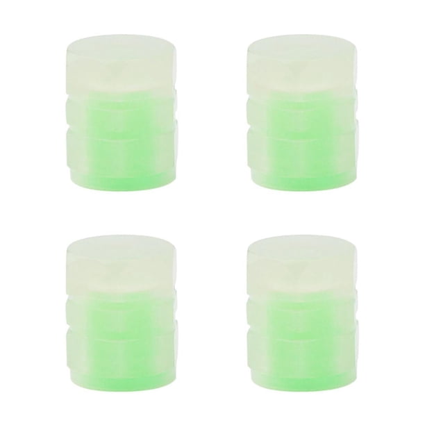 4 tapones luminosos para válvulas de neumáticos de coche que brillan en la oscuridad para camiones y SUV. Verde