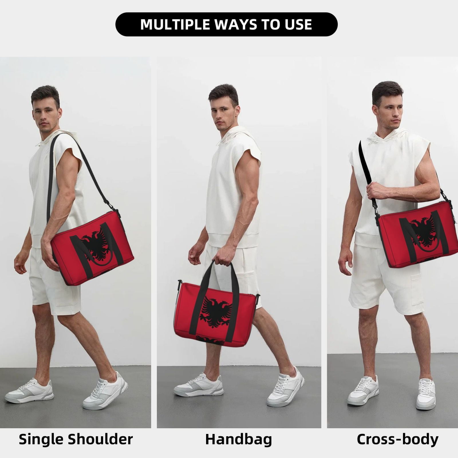 Travel Duffle Bag Albania Flag Weekender Overnight Gym Tote Shoulder Bag Workout Duffel Bag For Women Men