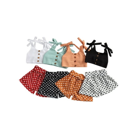 

Spring hue Baby Girl Sleeveless Tank Tops High Waist Shorts Pant Bottom 2PCS
