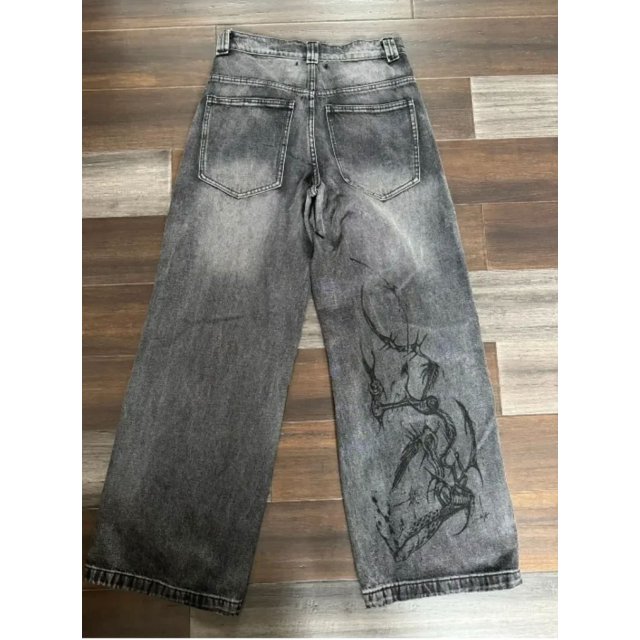 2024 nueva tendencia americana Retro Hip-hop bordado patrón pantalones vaqueros holgados para hombres y mujeres Y2K Harajuku gótico pantalones anchos ropa de calle