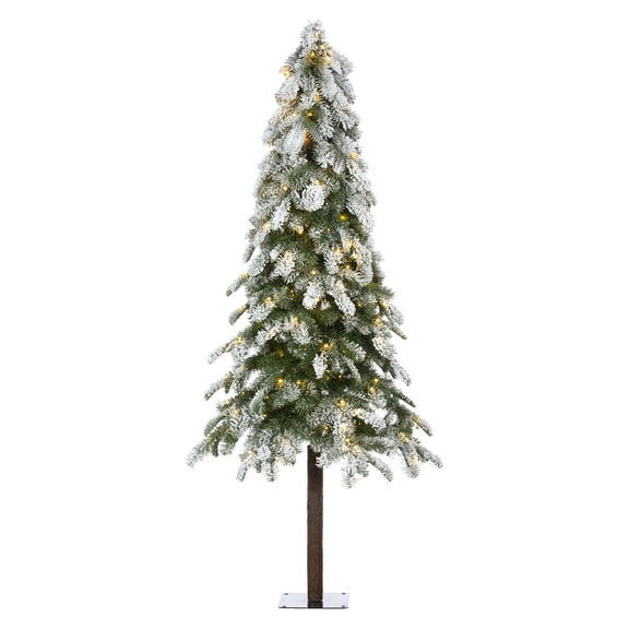 6 ft. Pre Lit Warm White LED Flocked Alpine Tree