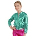 thumbnail image 3 of HULIJA Girls Boys Shiny Metallic Long Sleeve Bomber Jacket Jazz Hip-hop Street Dance Top Coat Blue Green 14, 3 of 9